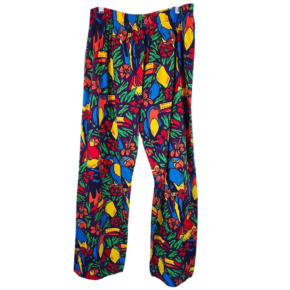Krazy Klothes LTD Hawiian Floral Birds Vibrant Colors Pajama Pants Women's L/XL